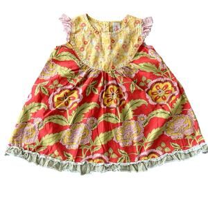 MATILDA JANE Serendipity Loretta Flutter Dress Sz 4 Yellow Red Floral Ruffles